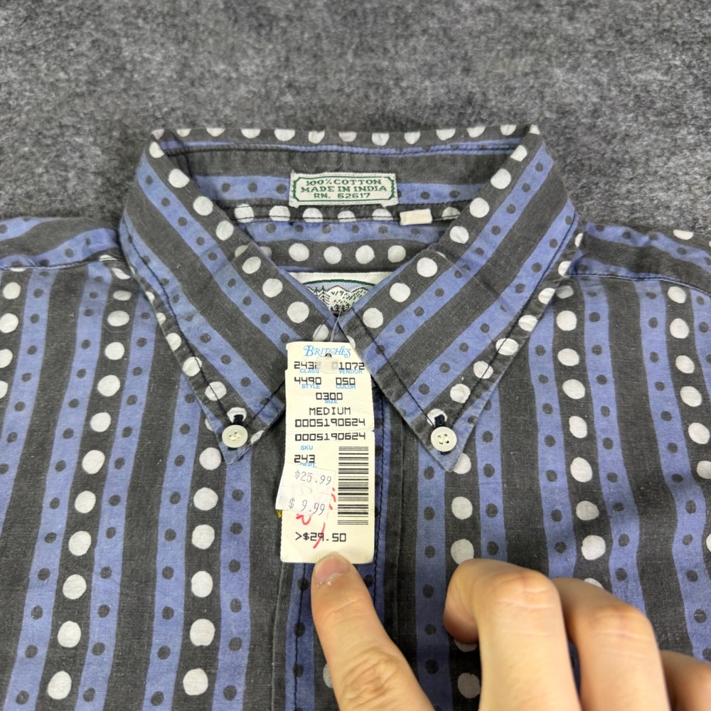 Britches Outdoors Mens Medium Blue Striped Polka Dot Cotton Button Down Shirt - Picture 6 of 8